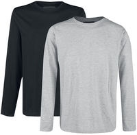 R.E.D. by EMP - Double Pack Long-Sleeve Tops Grey and Black with Crew Neck - Shirt met lange mouwen - Mannen - zwart grijs