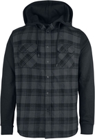 R.E.D. by EMP - Hooded Checked Flannel Sweat Sleeve Shirt - Flanellen overhemd - Mannen - zwart grijs