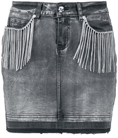 Rock Rebel by EMP - Grey Denim Skirt with Rhinestone Chains - Korte rok - Vrouwen - grijs