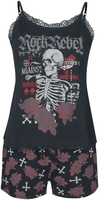 Rock Rebel by EMP - Pyjama mit Rosen und Totenkopf - Pyjama - Vrouwen - zwart
