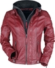 Rock Rebel by EMP - Red Leather Jacket with Grey Hood and Studs - Lederen jas - Vrouwen - rood grijs