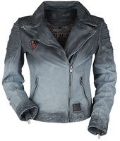 Rock Rebel by EMP - Rock Rebel X Route 66 - Blau/graue Lederjacke - Lederen jas - Vrouwen - zwart grijs