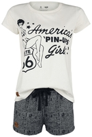 Rock Rebel by EMP - Rock Rebel X Route 66 - White/Grey Short Pyjamas with Pin-Up Print - Pyjama - Vrouwen - oud wit grijs