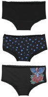 Rock Rebel by EMP - Set van drie onderbroekjes met old school motieven - Pantyset - Vrouwen - zwart