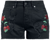 Rock Rebel by EMP - Shorts mit Cherry Skulls & Roses - Hot Pants - Vrouwen - zwart