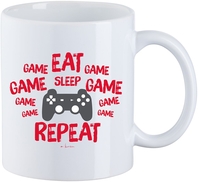 Sprüche - Eat Sleep Game Repeat - Kop - Unisex - wit