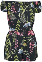 Urban Classics - Ladies Black Flower Off Shoulder Short Jumpsuit - Jumpsuit - Vrouwen - zwart multicolour