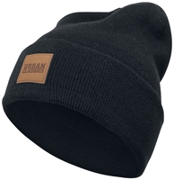 Urban Classics - Leather Patch Long Beanie - Beanie - Unisex - zwart