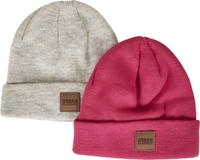 Urban Classics - Logopatch Beanie Kids 2-Pack - Hoed - Vrouwen - roze wit