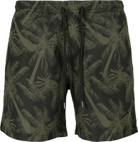 Urban Classics - Pattern Swim Shorts Palm - Zwembroek - Mannen - zwart olijf
