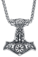 URBANTIMBER - Thors Hammer mit Vegvisir - Halsketting - Mannen - zilverkleurig