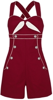 Voodoo Vixen - Eliza Navy Seaside Cross Strap Playsuit - Jumpsuit - Vrouwen - rood