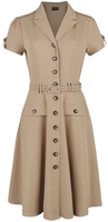 Voodoo Vixen - Ida Safari Flare Dress - Medium-lengte jurk - Vrouwen - bruin