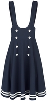Voodoo Vixen - Nautical Cross Strap Flare Skirt - Medium-lengte rok - Vrouwen - blauw wit