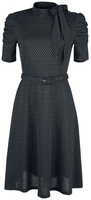 Voodoo Vixen - Posie Black Polka Dot Tie-neck Dress - Medium-lengte jurk - Vrouwen - zwart