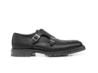 Alberto - Black Pebble Grain Leather Men Double Monk