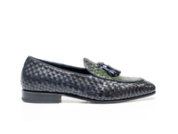 Claudio - Navy Green Calf Crust Leather Men Tassel Moccasin