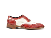 Fred - Red Crocodile Leather Men Oxford Wing Brogue