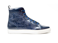 Gianmarco - High top navy shiny damask sneaker