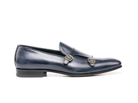 Lapo - Deco leather navy double monk