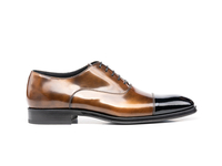 Totò - Bronze Polished Shiny Black Leather Men Oxford Toe Cap