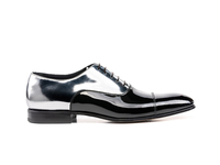 Totò - Shiny Silver Black Leather Men Oxford Toe Cap