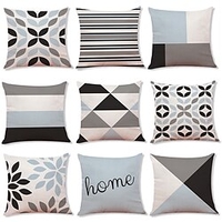 1 ensemble de 9 pièces housse de coussin moderne série géométrique décorative faux lin taie d