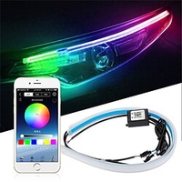 2 pièces lumière de voiture extérieure phare led bande lumineuse drl 24 pouces 0.6 m dreamcolor chassant rgb étanche feux diurnes contrôle de l