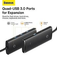 Adaptateur multiport de hub USB C,  hub USB Baseus 1 en 1 pour ordinateur portable avec 4 USB 3.0 pour Macbook Pro,  iPad Mini,  Dell,  HP,  Surface et plus d