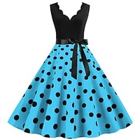 Audrey Hepburn Pois 1950s Robe de cocktail Robe vintage Printemps été Robe Rockabilly Robe de bal Femme Adulte Costume Vintage Cosplay Retour Fête scolaire Sans Manches Col V Mi-long Robe Noël miniinthebox