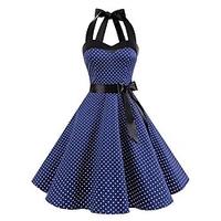 Audrey Hepburn Pois Rétro Vintage 1950s Robe de cocktail Robe vintage Eté Robe Rockabilly Robe de bal Licou Femme Costume Vintage Cosplay Retour Sans Manches Mi-long Robe miniinthebox