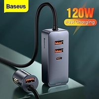 baseus 120w chargeur de voiture usb chargeur qc 3.0 pd 3.0 chargeur rapide portable usb chargeur de téléphone 3u1c miniinthebox