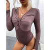 Bodysuit Femme Couleur unie Col V Casual du"idien Vacances Standard manche longue Violet S Automne miniinthebox