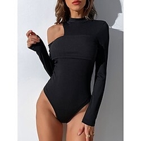 Bodysuit Femme Découpé Couleur unie Mao Vêtement de rue du"idien Vacances Standard manche longue Noir S Automne miniinthebox