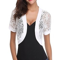 Boléro Femme Tricoté Garniture en dentelle Couleur monochrome Boleros à la mode basique Polyester Standard Pull Cardigans Ouvrir le devant Printemps Eté Blanche Noir Rouge miniinthebox