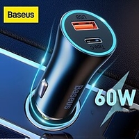 chargeur de voiture baseus 60w charge rapide usb type c pd chargeur de téléphone de voiture rapide miniinthebox