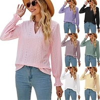 Chemise Chemisier Femme Noir Blanche Jaune Plein Découpé manche longue Casual du"idien basique Col V Normal Standard S miniinthebox