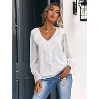 Chemise Chemisier Femme Noir Blanche Plein A Volants manche longue Casual basique Col V Normal Standard S miniinthebox