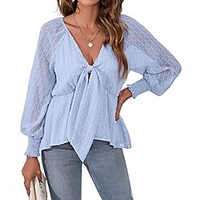 Chemise Chemisier Femme Noir Blanche Rose Claire Plein Lacet manche longue Casual basique Col V Normal Standard S miniinthebox