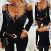 Chemise Chemisier Femme Noir Plein Découpé Strass manche longue Casual basique Col V Normal Standard S miniinthebox