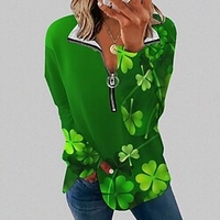Chemise Chemisier Femme Vert herbe Noir Jaune Feuille Quarter Zip Imprimer manche longue Casual Vacances basique Col V Normal Standard Fleur S miniinthebox