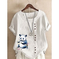Chemise Femme du"idien Vacances Fin de semaine Animal Manches Courtes Bouton Imprimer Col Rond Vert Blanche Bleu Hauts Ample S miniinthebox