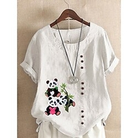 Chemise Femme du"idien Vacances Fin de semaine Floral Marguerite Manches Courtes Bouton Imprimer Col Rond Vert Blanche Bleu Hauts Ample S miniinthebox