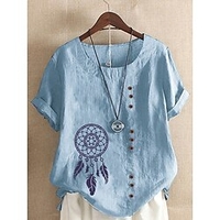 Chemise Femme du"idien Vacances Fin de semaine Graphic Manches Courtes Bouton Imprimer Col Rond Vert Blanche Bleu Hauts Ample S miniinthebox