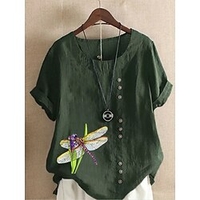 Chemise Femme du"idien Vacances Fin de semaine Graphic Manches Courtes Bouton Imprimer Col Rond Vert Blanche Bleu Hauts Ample S miniinthebox