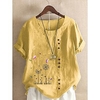Chemise Femme du"idien Vacances Fin de semaine Papillon Manches Courtes Bouton Imprimer Col Rond Vert Blanche Bleu Hauts Ample S miniinthebox