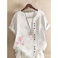 Chemise Femme du"idien Vacances Fin de semaine Pissenlit Manches Courtes Bouton Imprimer Col Rond Vert Blanche Bleu Hauts Ample S miniinthebox