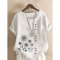 Chemise Femme du"idien Vacances Fin de semaine Pissenlit Manches Courtes Bouton Imprimer Col Rond Vert Blanche Bleu Hauts Ample S miniinthebox