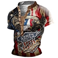 Chemise Henley Shirt Tee T shirt Tee Homme 3D effet Graphic Aigle Drapeau National Grande Taille Mao Bouton bas Imprimer Manches Courtes du"idien Des sports Extérieur Standard Polyester Design miniinthebox
