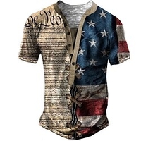 Chemise Henley Shirt Tee T shirt Tee Homme 3D effet Graphic Drapeau National Lettre Grande Taille Henley Bouton bas Imprimer Manches Courtes du"idien Des sports Extérieur Standard Polyester / Eté miniinthebox